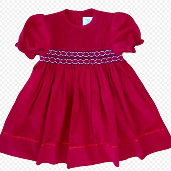 BURGUNDY SMOCKED VELVER DRESS - NEW - Picture 1 of 1